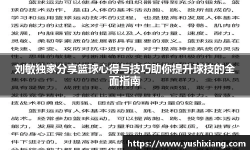 刘敏独家分享篮球心得与技巧助你提升球技的全面指南